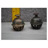 Pair of Vtg Champleve Brass Elephant Claw Bells