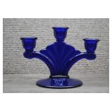 Fostoria Baroque Regal Blue 3-Lite Candlestick