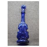 Vtg Cobalt Blue Glass Violin Decanter Bottle