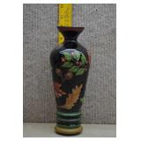Vtg Black Vase Hand-Painted w/Autumn Designs