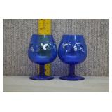Vtg Cobalt Blue Brandy Snifters w/Silver Detail