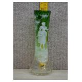 Antique Hand Painted Mary Gregory Green Vase