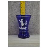 Mary Gregory Style Blue Glass Vase
