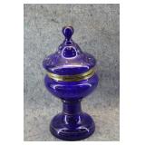Czech Cobalt Blue Blown Glass Decanter w/4 Glasses
