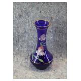 Vtg Hand Painted Bohemian Cobalt Blue Bud Vase