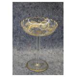 Vtg Bohemian Moser Glass Compote w/Gold Etching
