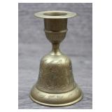 Vtg Engraved Brass Bell Candlestick Holder