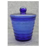 Vtg Cobalt Blue Ribbed Glass Jar w/ Lid