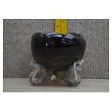 Vtg Onyx Glass Footed Dish w/ Scalloped Rim
