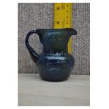 Vtg Cobalt Glass Pitch Handmade w/Swirled Pattern