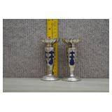 Silver-Plated Candlesticks w/Cobalt Glass Insert.