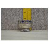 Silver-Plated Salt Cellar w/Cobalt Glass Insert.