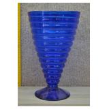 VTG Hand Made Cobalt Blue Ribbed Glass Goblet