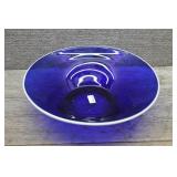 10' Cobalt Glass Shallow Bowl with White Rim