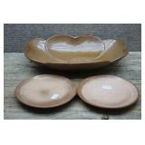 Vtg Frankoma Floral Serving Bowl & Brown Plates