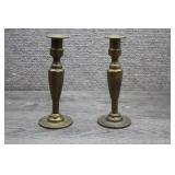 Pair of Vtg Brass Faceted Candlestick Holders