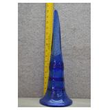 Vtg Cobalt Blue Blown Glass Pulled Horn Vase