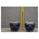Art Deco Cobalt Blue Glass Condiment Set Caddy