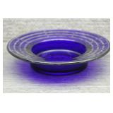 Vtg Cobalt Blue Glass Plate Silver Overlay Rim