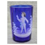 Antique Mary Gregory Cobalt Blue Boy Glass Tumbler