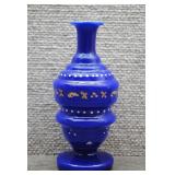 Vtg Bristol Cobalt Blue Milk Glass Enameled Vase