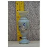 Atq Bristol Blue Milk Glass Painted Bird Vase