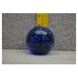 Cobalt Blue Glass Art Paperweight w/ControlBubbles