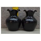 Two Vintage Black Amethyst Glass Vases