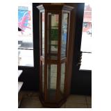Lighted Oak 6-Shelf Corner Curio Display Cabinet