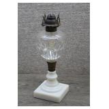 Antique Kerosene Lamp Milk Glass Base Clear Font