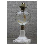Antique Atterbury Scroll Milk Glass Oil Lamp