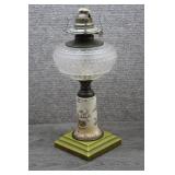Antique Victorian Hand Painted Ceramic Oil Lamp
