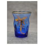 Vtg Czech Bohemian Cobalt Blue Glass Shot Glass