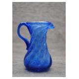 Vtg Cobalt Glass Pitcher w/Swirled Pattern
