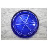 Vtg Cobalt Glass Coaster W/Rayed Starburst Design