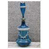 Bohemian Cobalt Glass Decanter w/ White Flowers