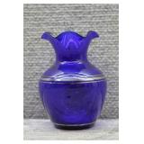 Cobalt Glass Vase w/ Silver Colored Banding