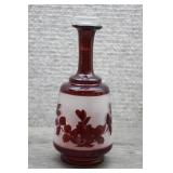 Vtg Ruby Flash Frosted Glass Floral Bud Vase