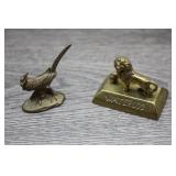 Vtg Brass Waterloo Lion & Pheasant Figurines