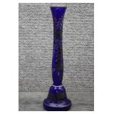 Vtg Cobalt Glass Silver Overlay Bud Vase