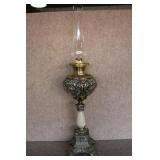 Antique Banquet Oil Lamp w/Tall Glass Chimney