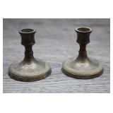 Pair of Vtg Pewter Rope Rim Candlestick Holders