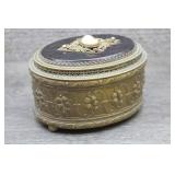 Vtg Oval Filigree Brass Cameo Trinket Box