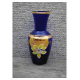 Vtrg Venetian Cobalt Blue Glass Gold Floral Vase