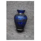 Vtg Venetian Cobalt Blue Glass Silver Overlay Vase