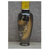 Vtg Japanese Metal Bud Vase w/Mount Fuji & Temple