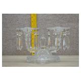 Vtg Clear Glass  Candelabra w/Hanging Crystals