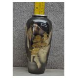 Vtg Japanese Metal Bud Vase w/Mount Fuji & Temple