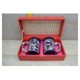 Vtg Silver-Plated Japanese Tankards Cobalt Inserts