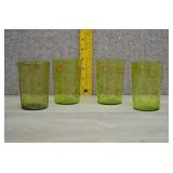 Set of 4 Vintage Handpainted Green Juice Glasses